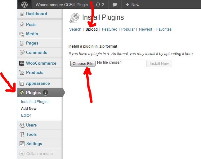 WordPress plugin upload screen