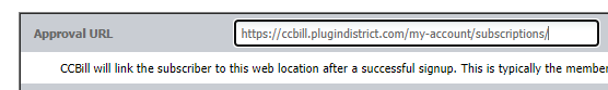 CCBill approval URL field