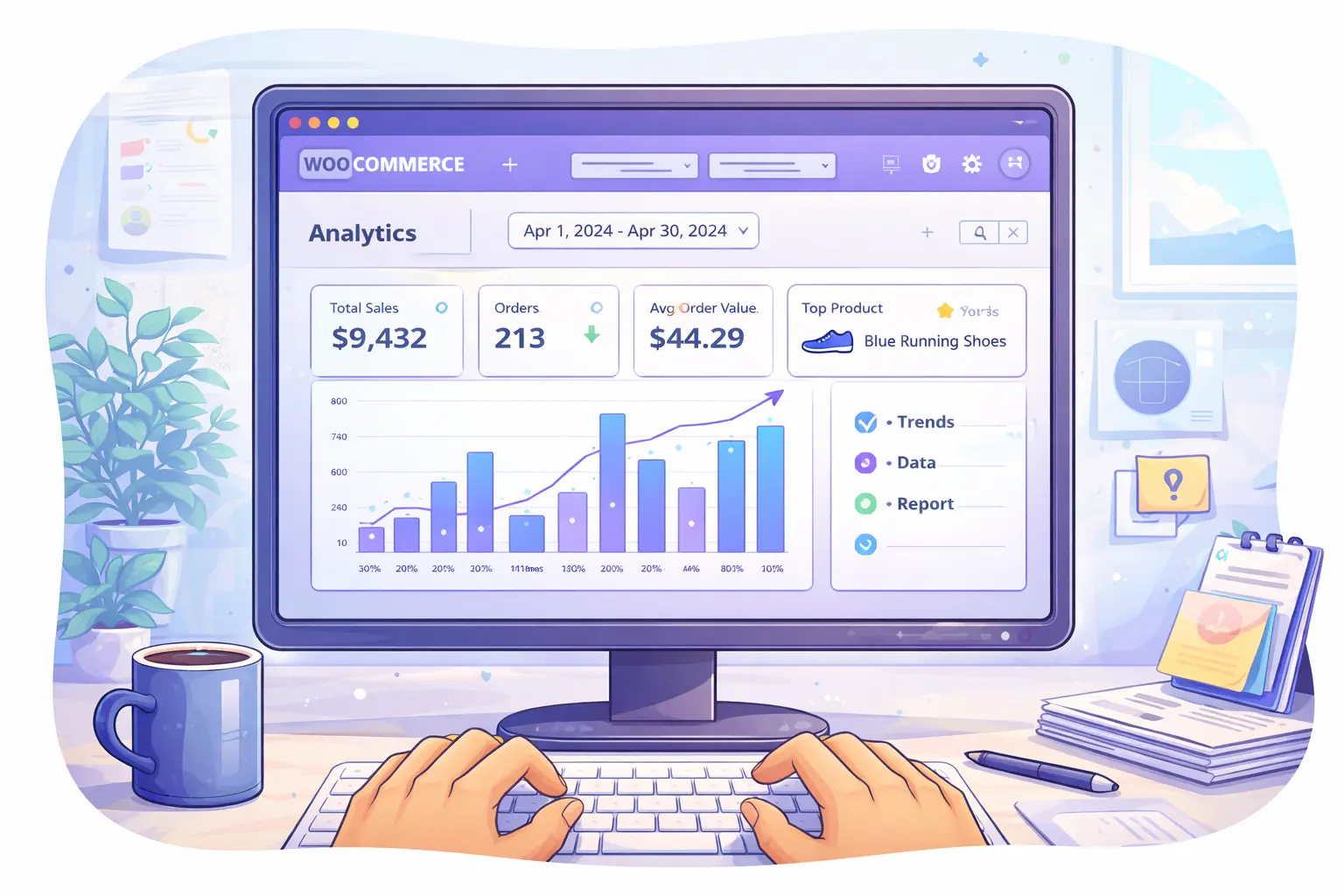 WooCommerce analytics report used for AI tips for WooCommerce reporting summaries.