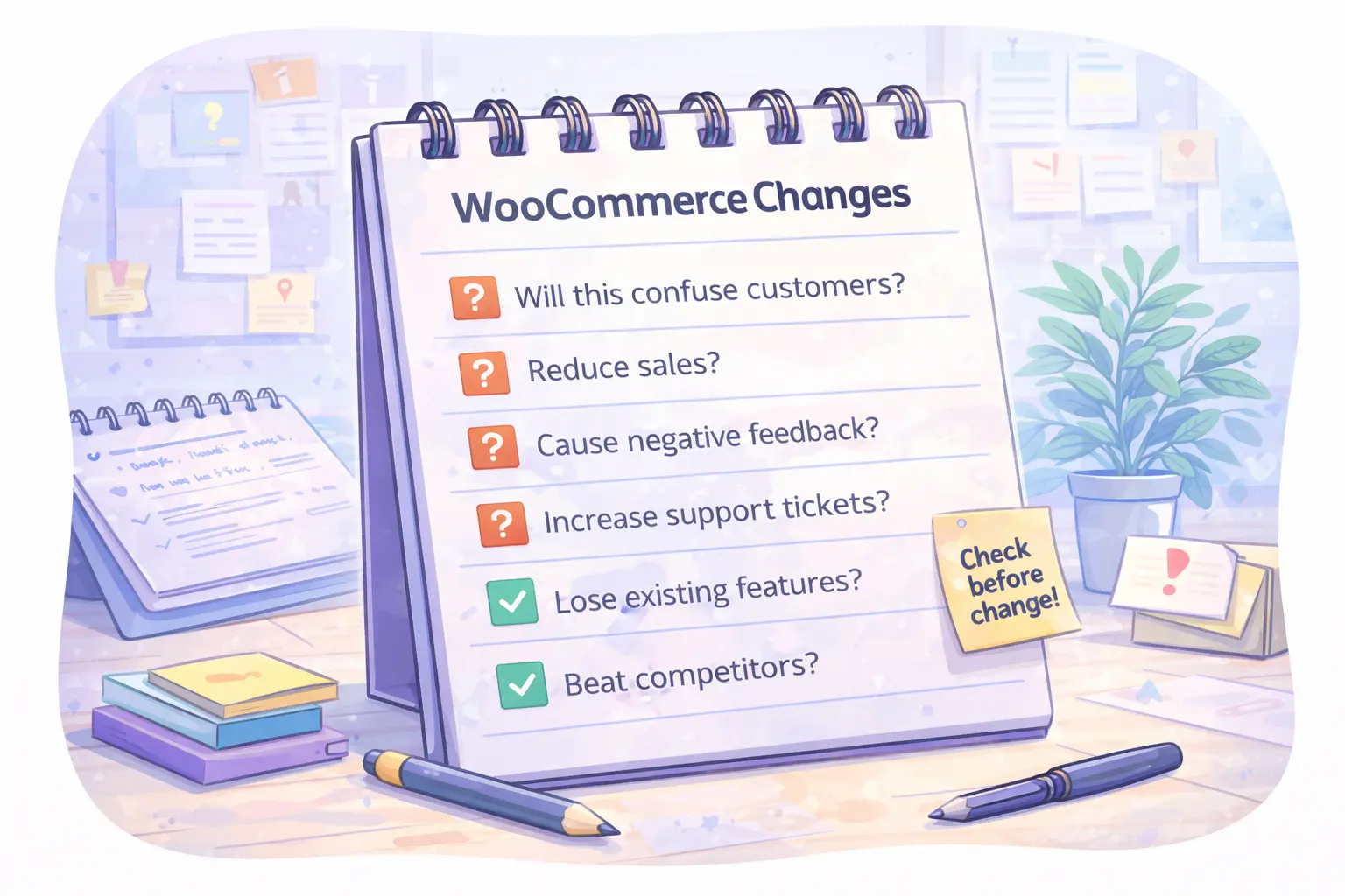 Planning checklist graphic for AI tips for WooCommerce store changes.