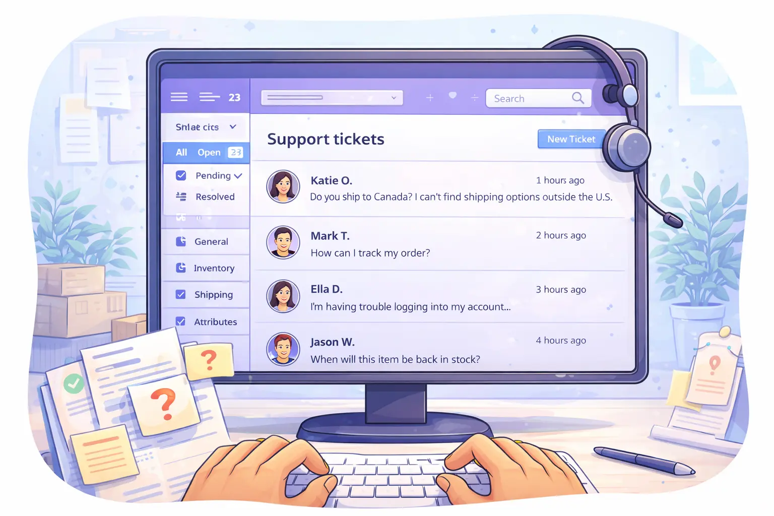 Support tickets list used for AI tips for WooCommerce to identify customer confusion.